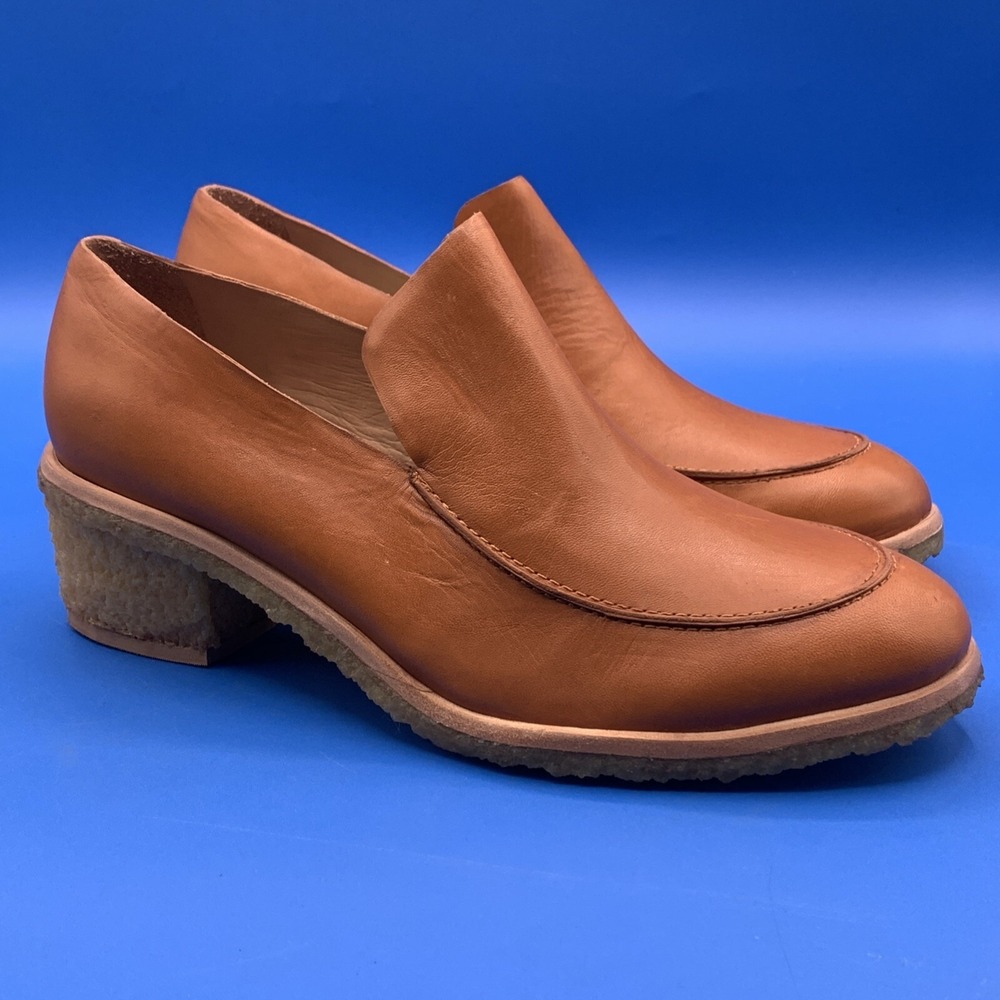 Wal & Pai Bass Burnt Calf Brown Leather Heeled Loafer (EU 41) Size US 10